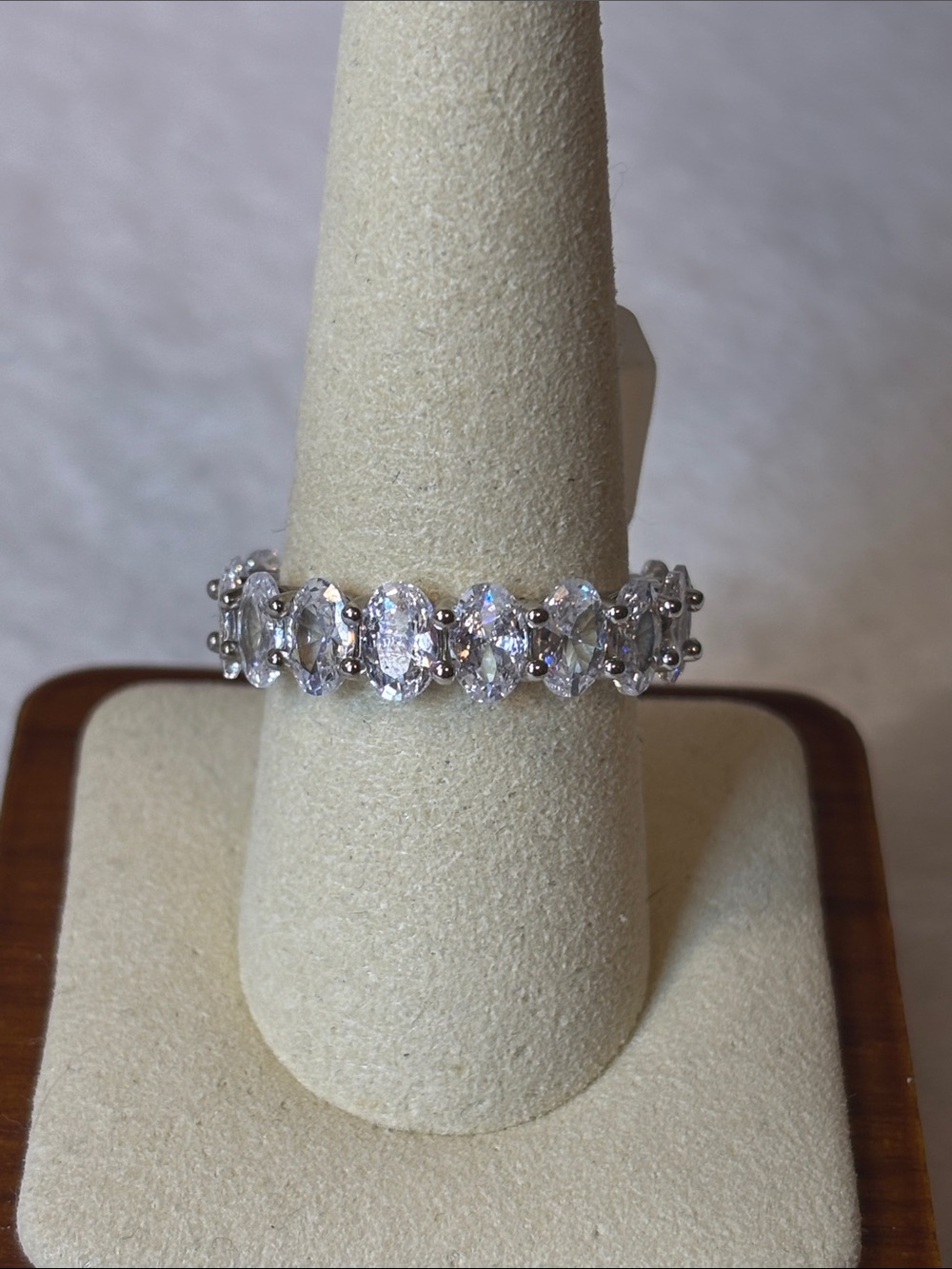AAA CZ Oval Cut Eternity Band Ring 18k White Gold Filled